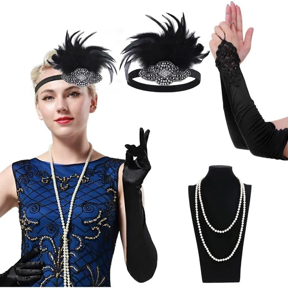 Flapper Accessories Women 1920s Gatsby Roaring 20s Costume Jewelry Set